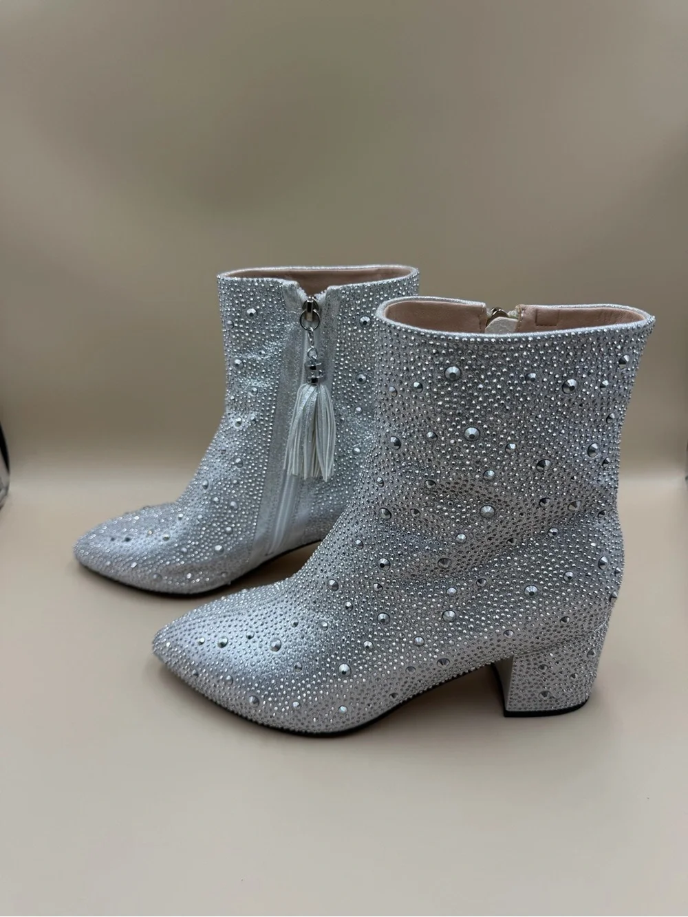 Sparkly Rhinestone Bridal Ankle Boots Size 8 Block Heel Wedding Party